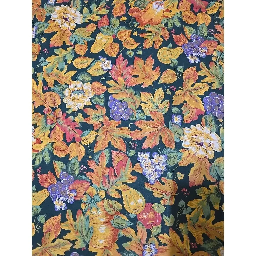 Vtg Tablecloth Pumpkin Leaves Fall‎ Cotton Cottagecore Rectangle 68